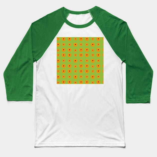 Orange kalanchoe blossoms pattern on green Baseball T-Shirt by A_using_colors